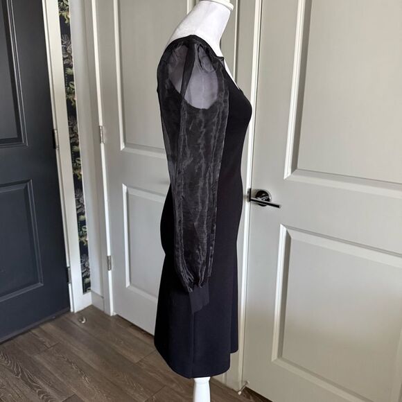 House of Harlow 1960 Black Knit Bodycon Dress with Organza Sleeves Size XS - Picture 5 of 7